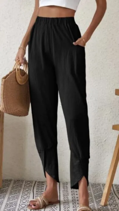 Women's Solid Color Casual Leggings Pants With Loose Pockets Black - Shop at LoveMi