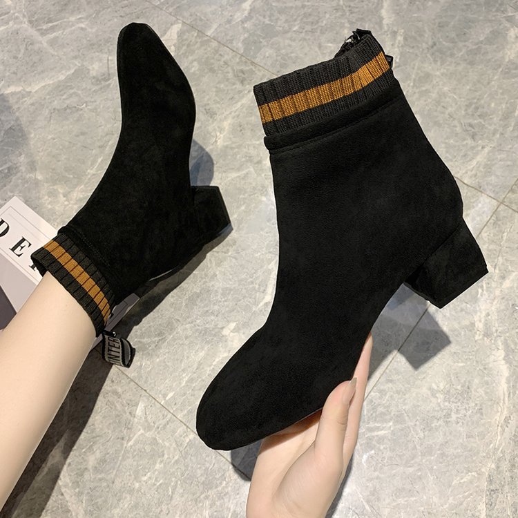 European And American Square Toe Thick Heel Short Boots