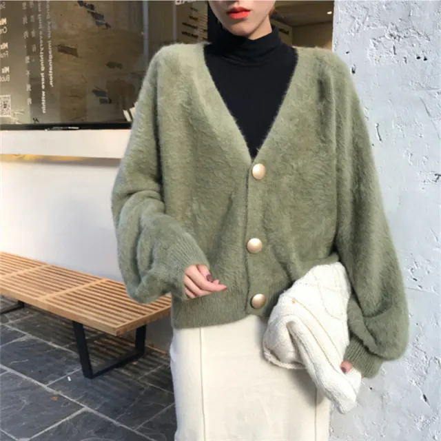 New Style Mink Down Women's Coat Knitted Cardigan Army Green - Shop at LoveMi