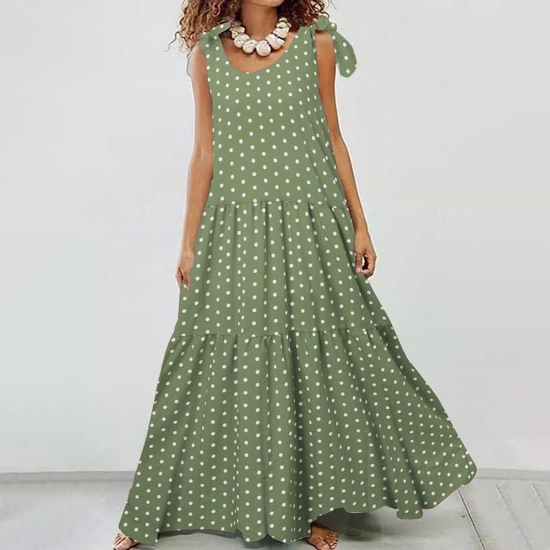 Ladies Printed Polka Dot Casual Sleeveless Long Dress