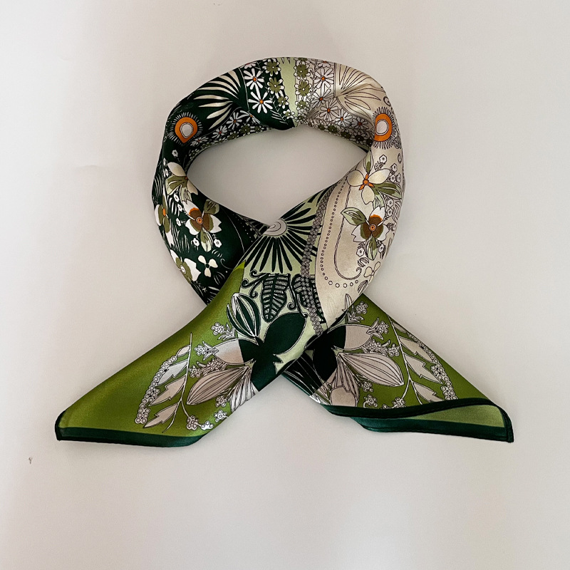 Silk Scarf Women's Spring And Summer New Fashion Professional All-match Printing Satin Silk Small Square Scarf Soft Scarf