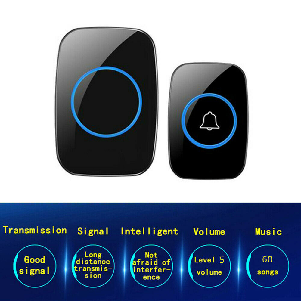 Wireless Doorbell Waterproof Range Door Bells Kit Cordless Plug-in Home Office