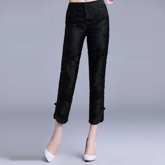 The New Embroidery Casual Slimming Nine point Pants Trend Black - Shop at LoveMi