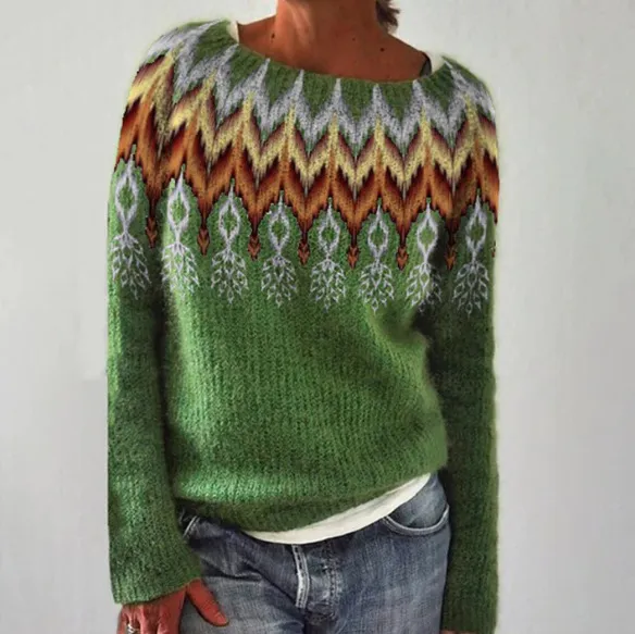 Round Neck Color Contrast Loose Fashion Pullover Feather - Shop at LoveMi