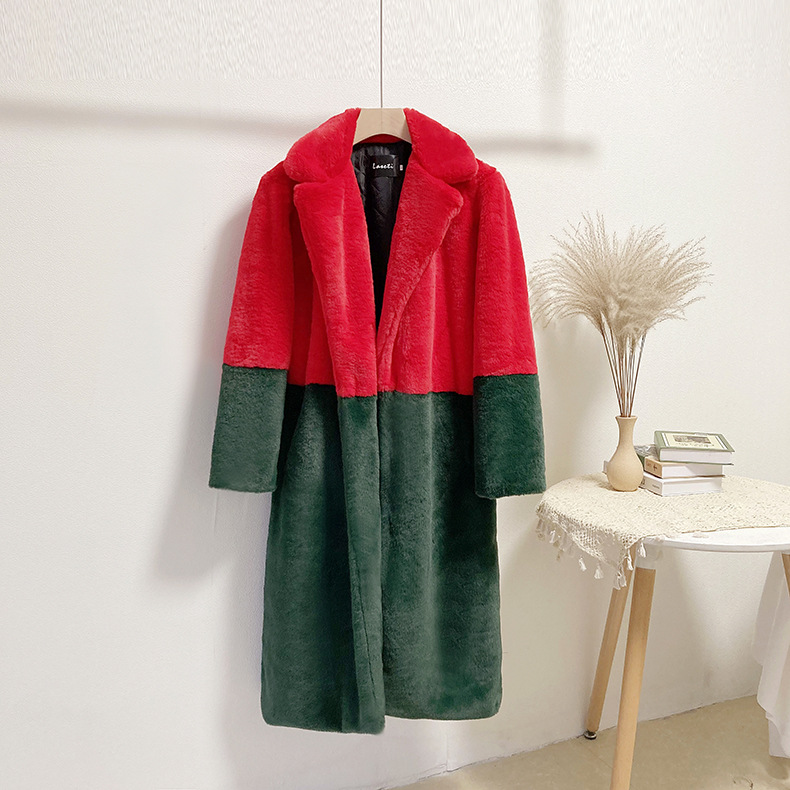 Stitching Coat Women's Wool And Fur Coat Mid-length