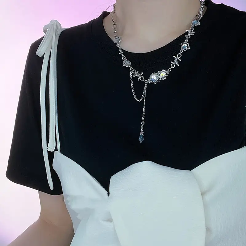 Moonstone Color Tassel Chain Necklace Women's Ins