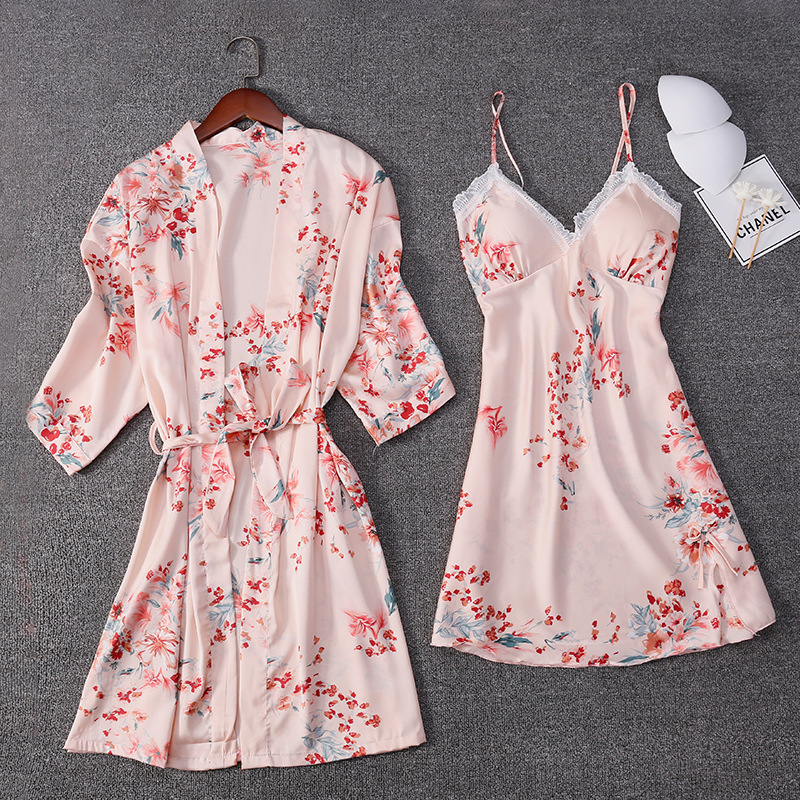 Title 2, Sexy Pajamas Printed Suspender Nightgown Set Wi...