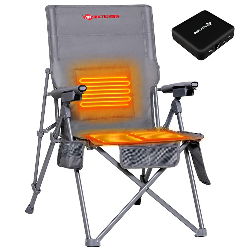 Heated Camping Chair with Battery Pack - Provides warmth and comfort with adjustable heating levels. Includes a waterproof shoulder bag for easy portability. Sturdy design with 360 pounds load-bearing capacity. Features multiple pockets for storage and ma