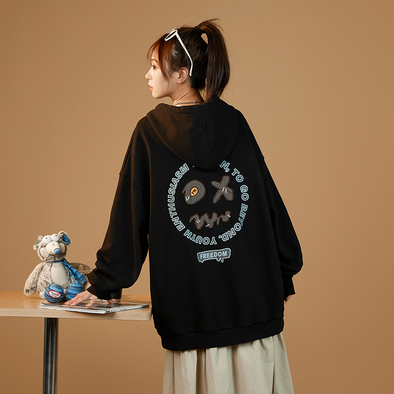 Women's Loose Printed Hooded Sweater Coat