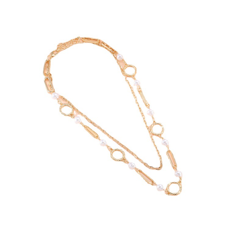 Alloy Necklace Multilayer Pearl Chain Clavicle Chain Hip Hop Long