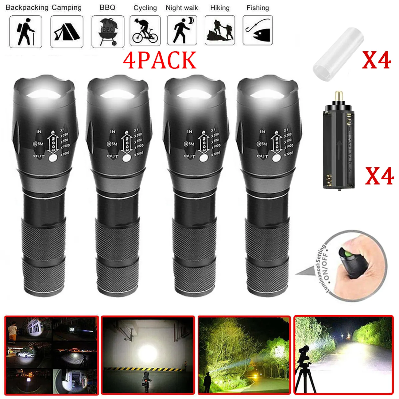 4 Pack High Powered LED Flashlight Super