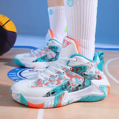 New Basketball Shoe Graffiti Rubber Breathable High Top Comfortable