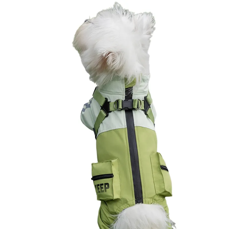 Autumn And Winter Dog, Small And Medium-sized Dog Teddy Outdoor Windproof, Waterproof, Three-proof Raincoat, Four-legged Cotton Coat, Pet Clothing ...