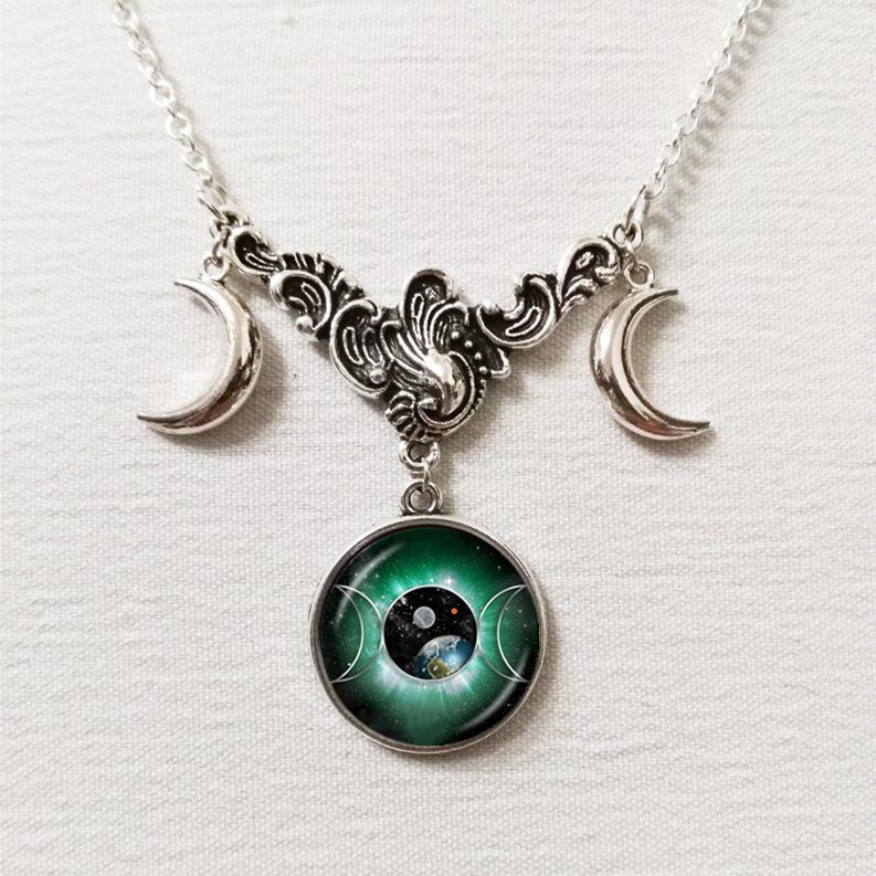 Fashion Triple Moon Silver Necklace
