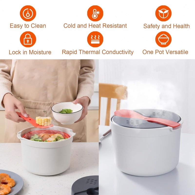Microwave Rice Cooker, 2L Pasta With Strainer Steamer — image 5