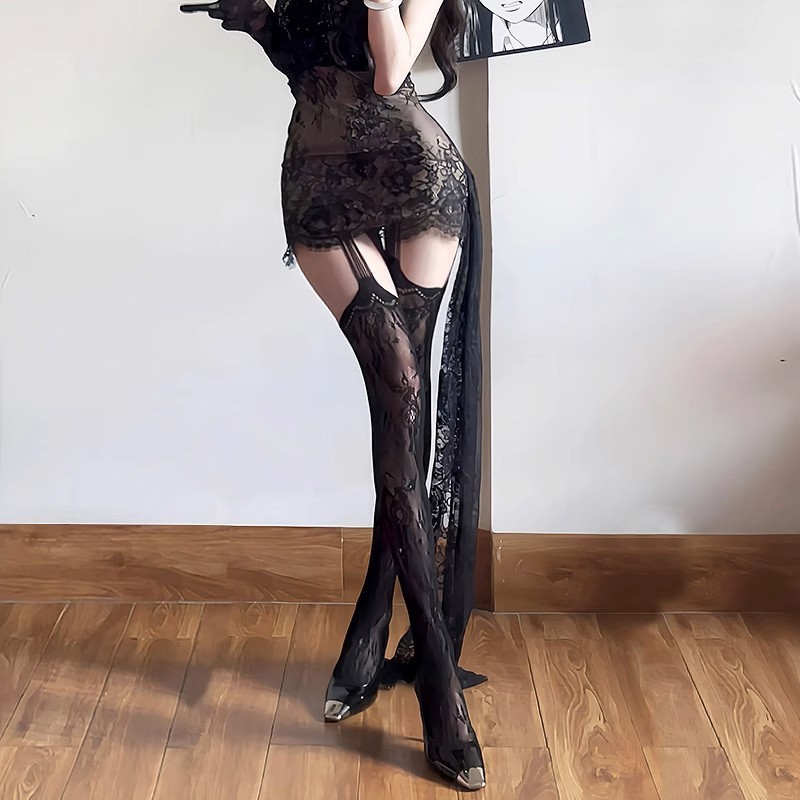 Women's Summer Thin Sexy Lace Netting Thigh-High Socks With Straps