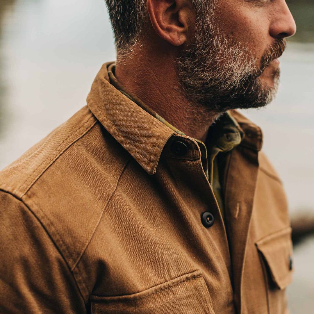 Solid Color Men's Diamond-shaped Pocket Long-sleeved Thick Shirt Jacket