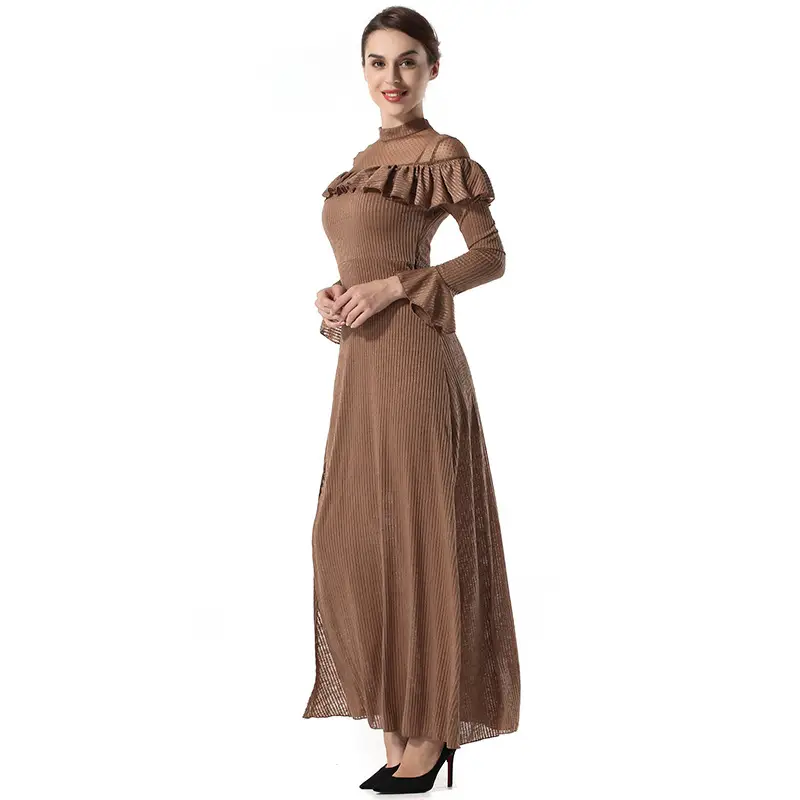 Ruffled Temperament Long-Sleeved Slim Slimming Split Dress