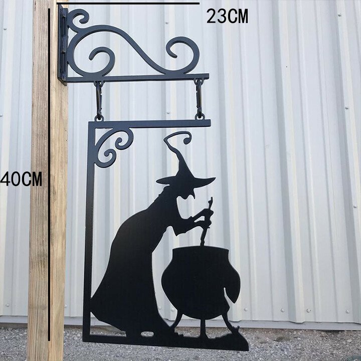 Panneau mural en fer sorcière et chaudron Halloween 2