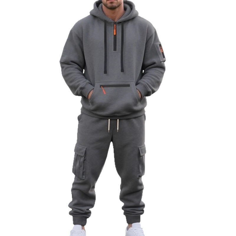 Men's Fashion Casual Multi-Pocket Sweatshirt & Cargo Pants Tracksuit Outfit Set