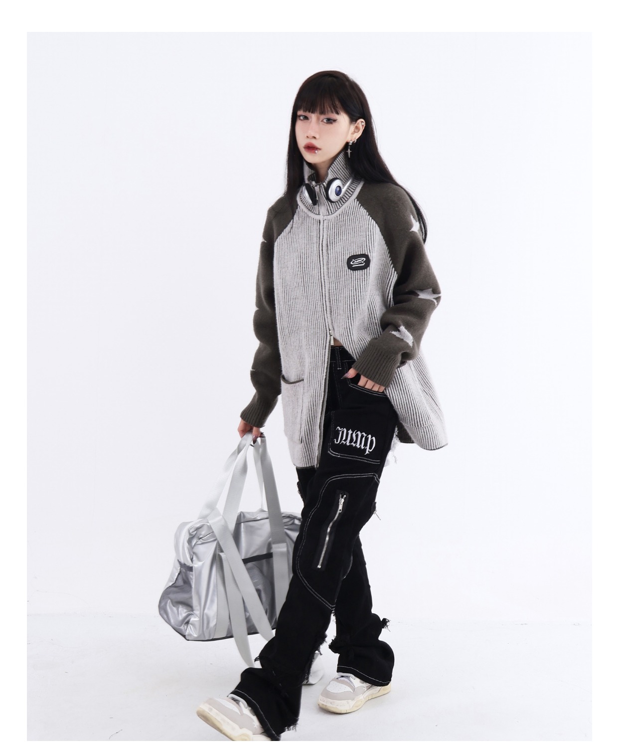 Design Sense Star Stitching Contrast Color Stand Collar Jacket