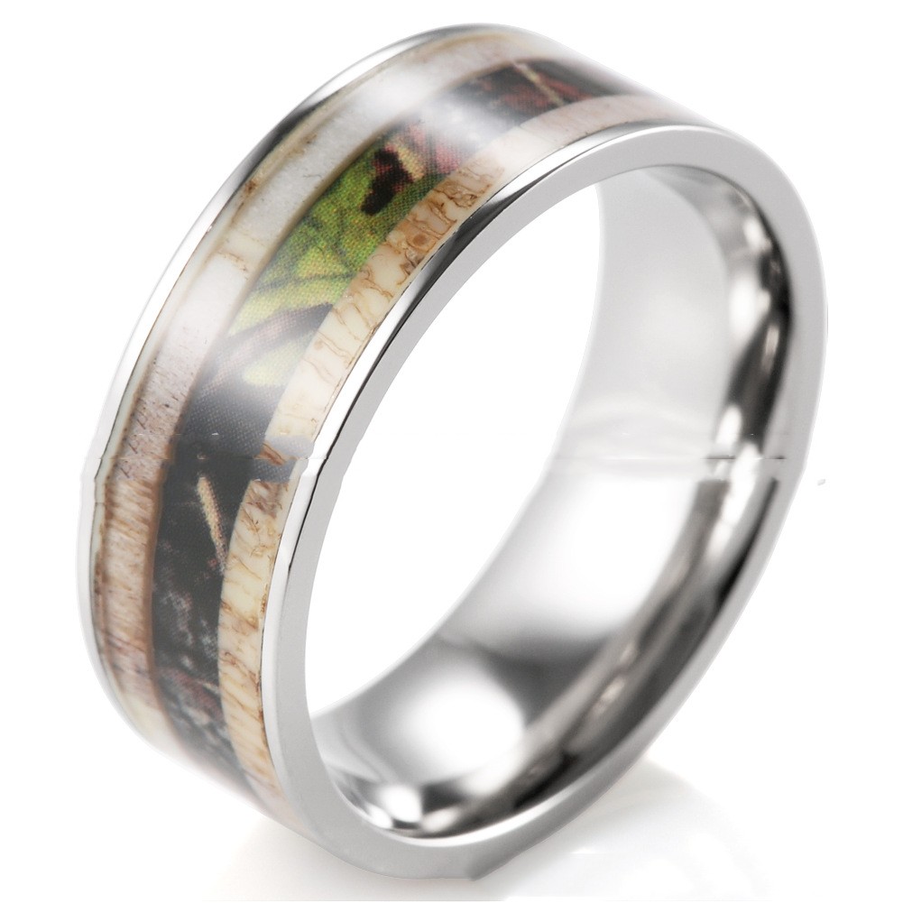 European And American Outdoor Style Pure Titanium Inlaid Antlers Ring