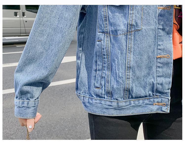 All-match Korean Style Loose Embroidered Denim Jacket Women