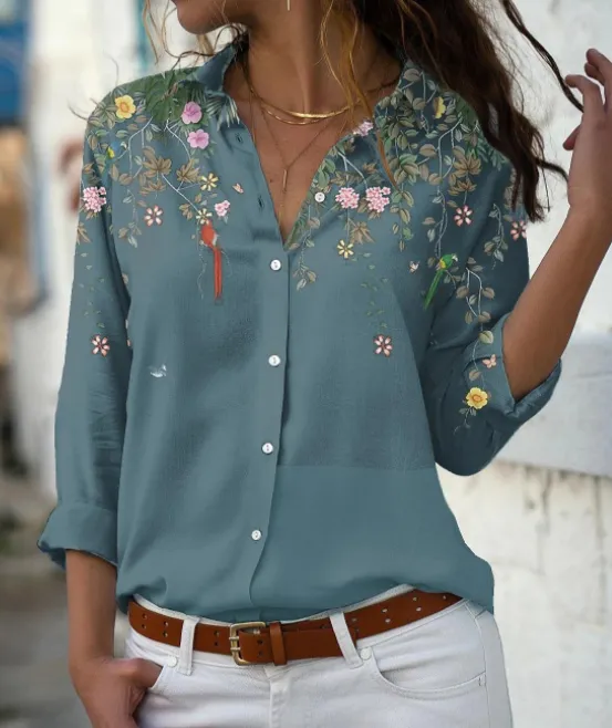 Elegant Lady Print Long Sleeve Single Breasted Shirt Picture1 - Shop at LoveMi
