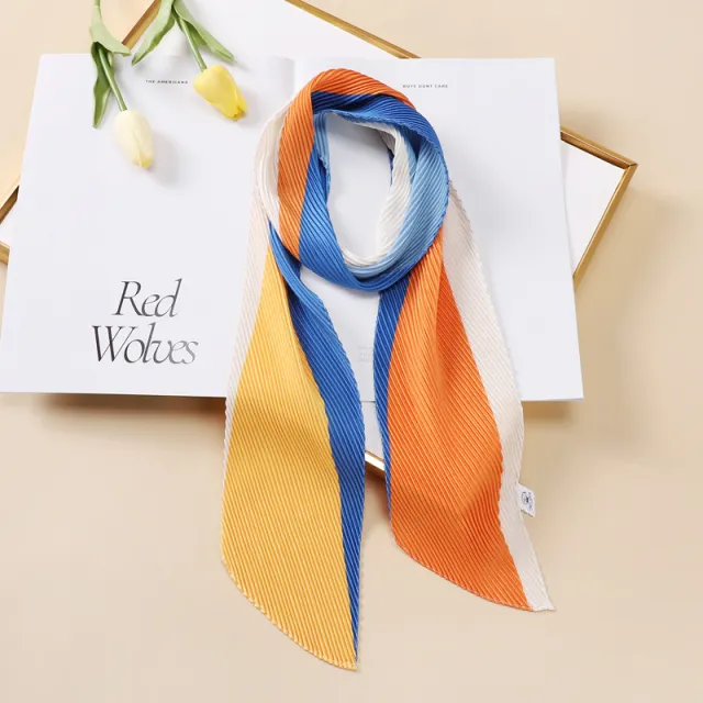 Color Blocking Small Ribbon Scarf Women's Pleated Hair Band Yz104 10X130Cm - Shop at LoveMi