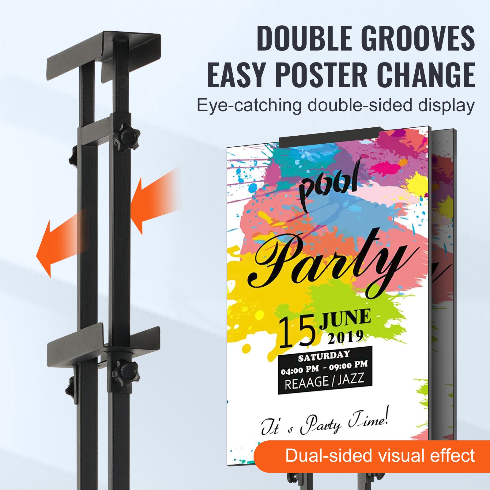 VEVOR Poster Stand, Double-Sided Heavy Duty Pedestal Sign Holder, Floor Standing Sign Holder Banner Stand With Shock-absorbing Base For Display, For Board And Foam, Black image 3