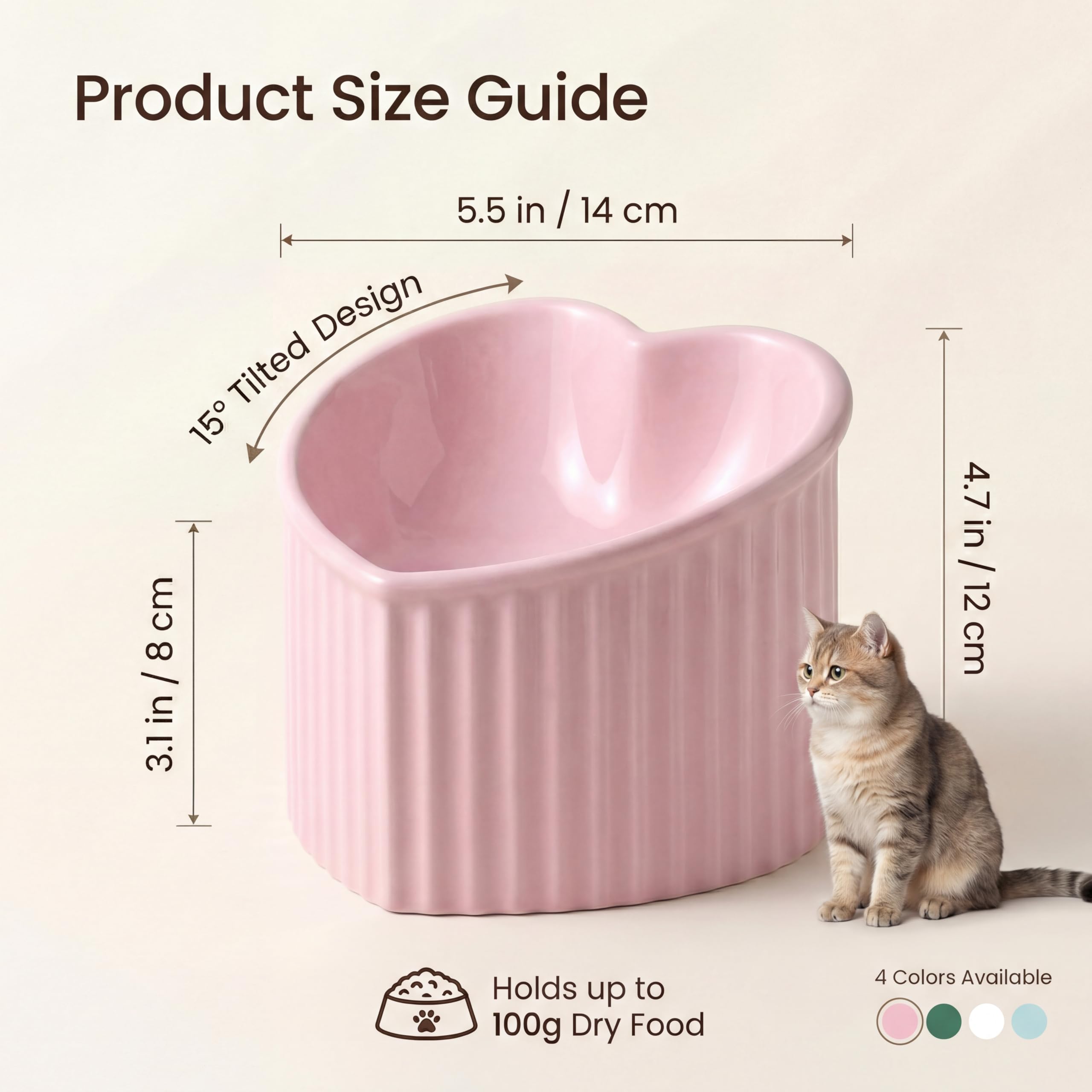 Ceramic Raised Cat Bowls, Tilted Elevated Food Or Water Bowls, Stress Free, Backflow Prevention, Dishwasher And Microwave Safe, Lead & Cadmium Free 2