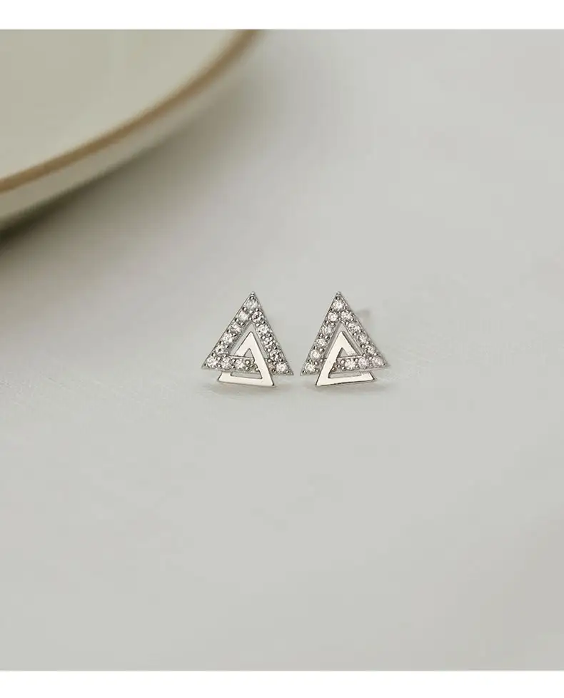 Zircon Inlaid Silver Double V Earrings Letters
