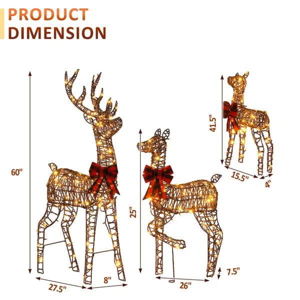 3-Piece Lighted Christmas Reindeer Family Set Outdoor Decorations, Weather Proof Rattan Deer Family Set… image 8