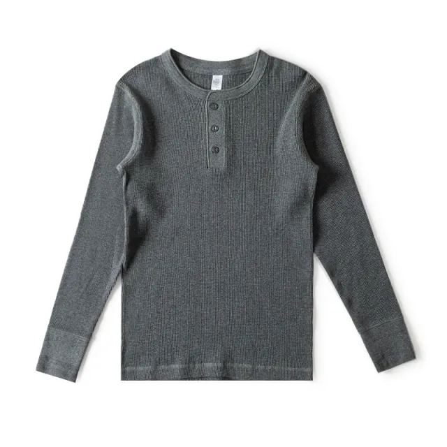 Pure Color Loose Long sleeved T shirt Casual Simple Bottoming Shirt Dark Grey - Shop at LoveMi