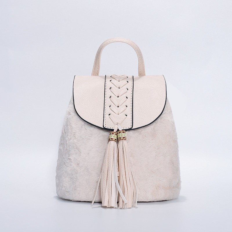 Beige Tassel Small Backpack