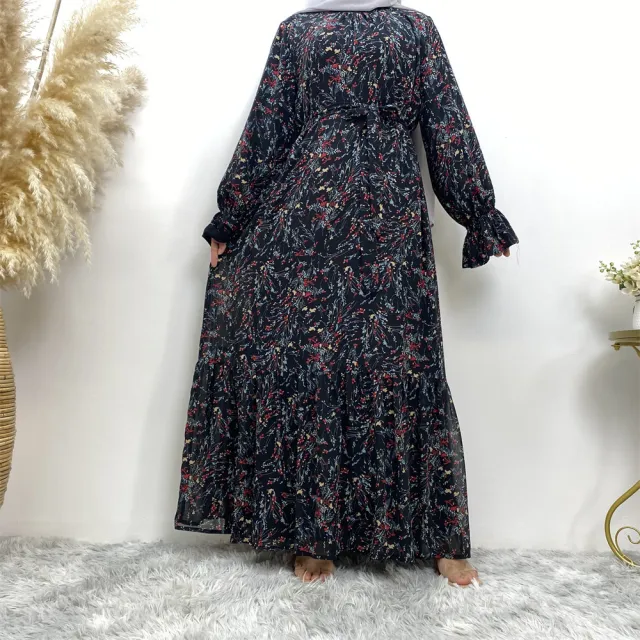 Printed Flare Sleeve Lining Fashion Chiffon Dress Black - Shop at LoveMi