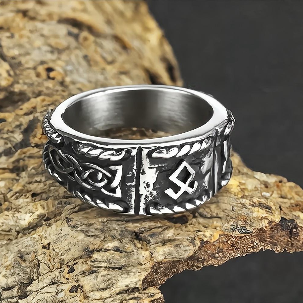 Men's Titanium Steel Viking Text Retro Stainless Steel Ring