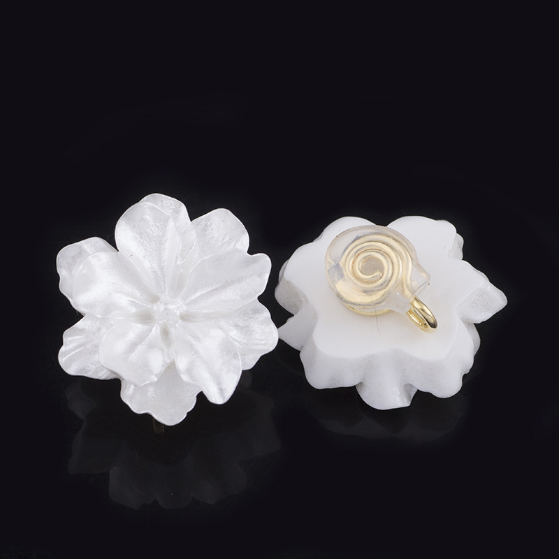 White Flower Stud Earrings Silver Pin