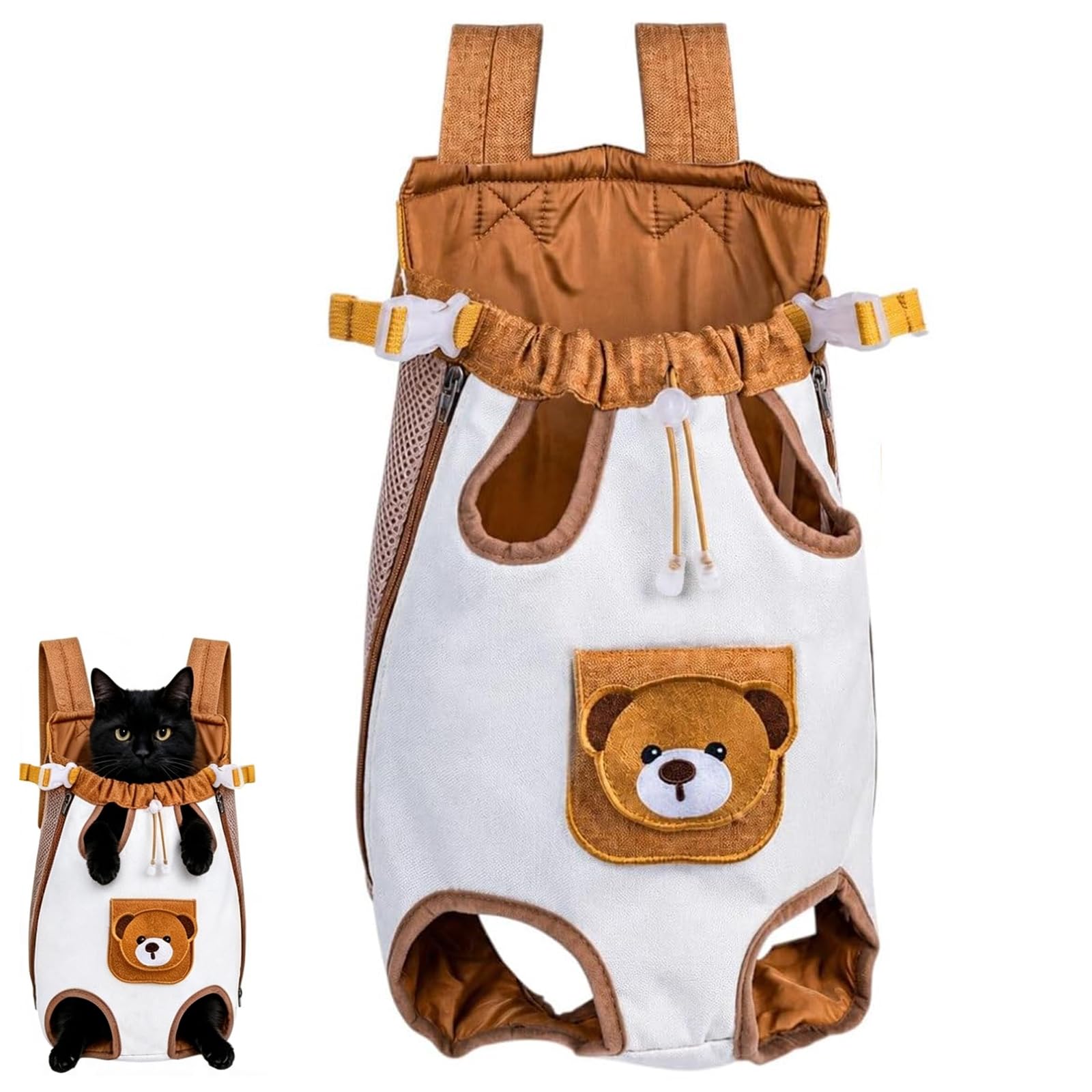 Cute Bear Pet Front Carrier Backpack, Hands Free Chest Carry Bag For Small Dogs Cats, Breathable Legs Out Design Adjustable Secure Buckles For Daily Walking Travel