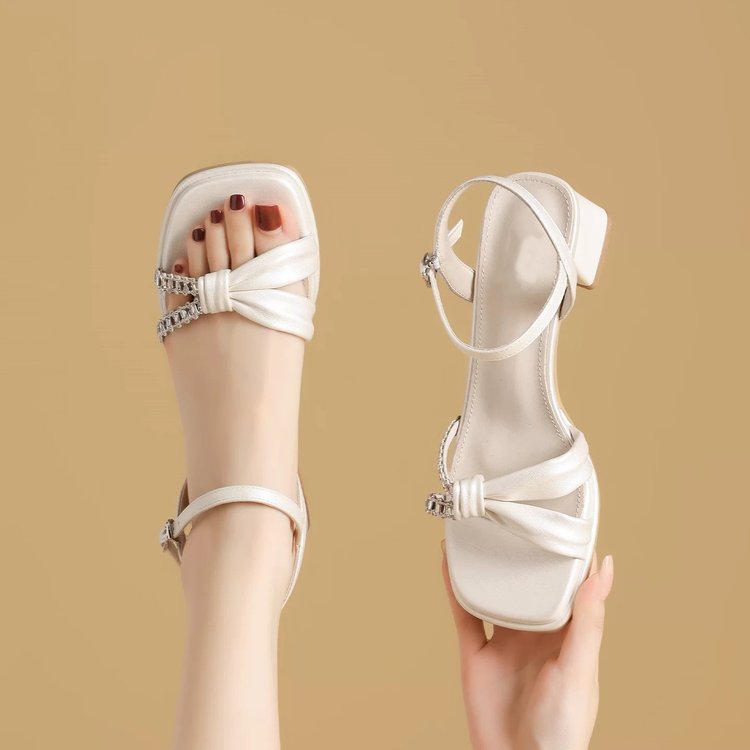Pearl Bow Block Heel Sandals, picture 3 of 4