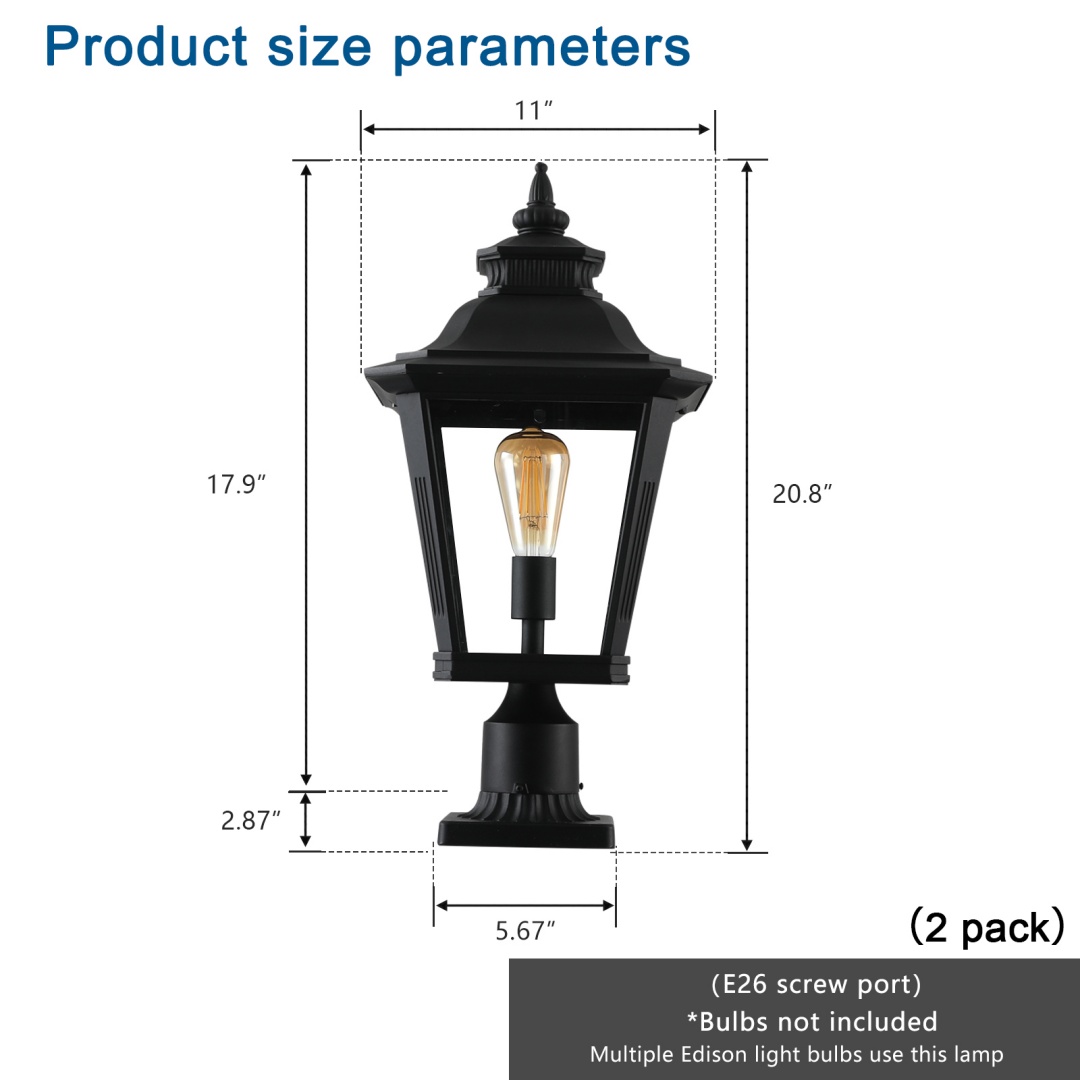 21in H 1-Pack Outdoor Post Lantern Light -Vintage Black Metal & Clear Glass... 6