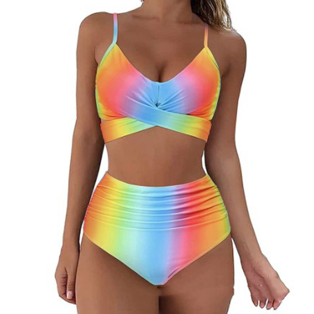 New Europe And America Cross Border Special Bikini Women's High Waist Split Cross Bag Swimsuit Color Bikini - Image 4