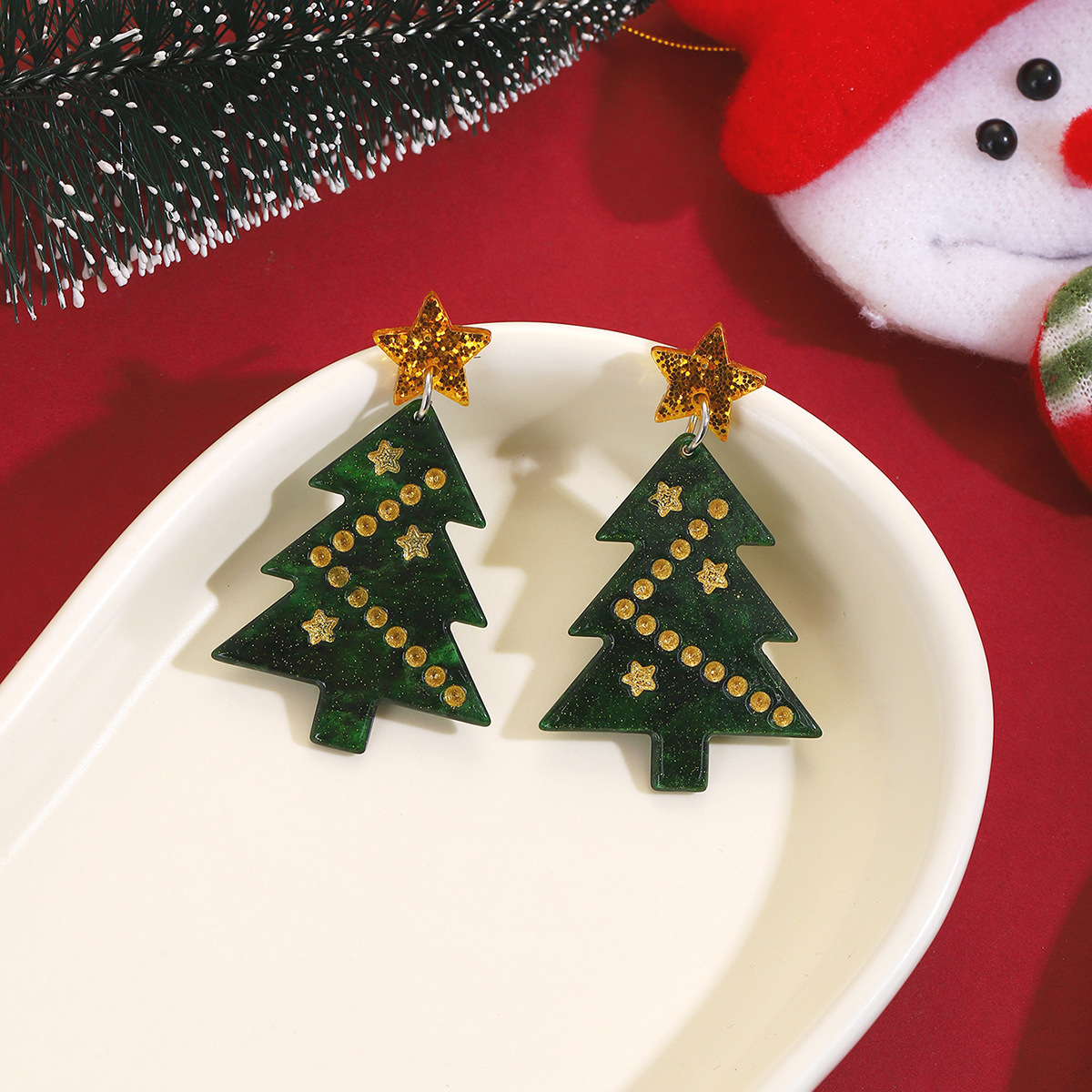 1pair Christmas Earrings Fashion Alpaca Dinosaur Cactus Gingerbread Acrylic Earrings Holiday Party Jewelry — view 4