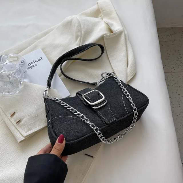 Denim Shoulder Bags Women's Fashion Chains Handbag Crossbody Bags Small Square Armpit Bag Black - Shop at LoveMi