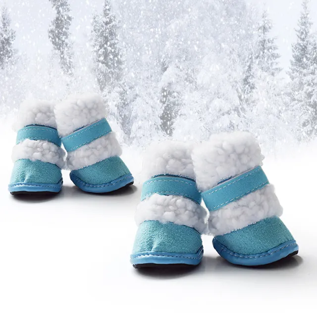 Thick Lamb Wool Pet Shoes Warm Cotton Shoes Non slip Small Dog Winter Blue - Shop at LoveMi