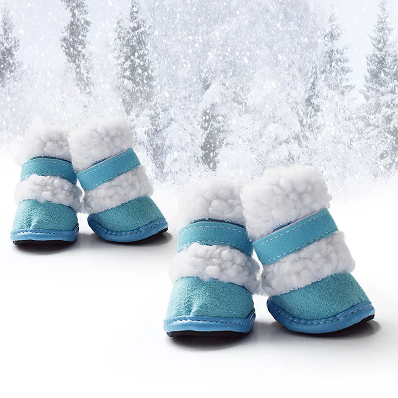 Thick Lamb Wool Pet Shoes Warm Cotton Shoes Non-slip Small Dog Winter - Blue