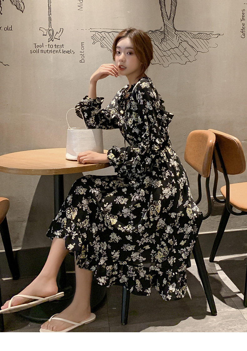 New Korean Style Popular Super Fairy Mid-length Print Retro Skirt