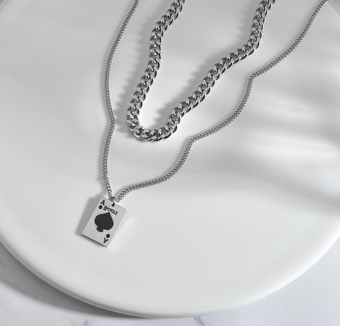 European And American Style Cross-border Creative Playing Cards Double Necklace