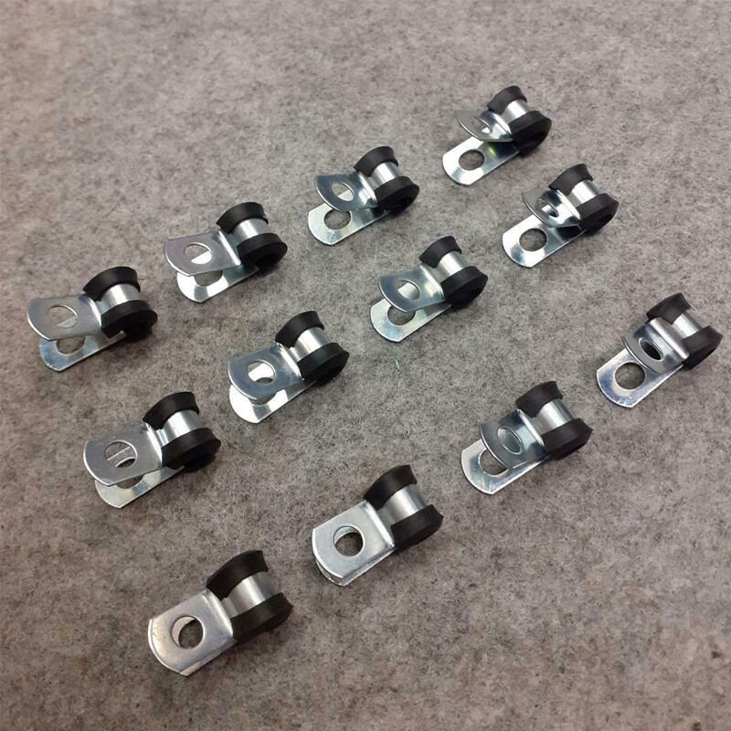 12Pcs Brake Pipe Tube Clips Rubber Lined Steel P Clips 3 16 Lines Brake Parts