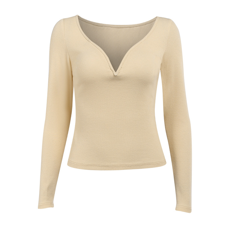 Title 9, Sexy Collarbone V-neck Top Temperament Slim Swe...